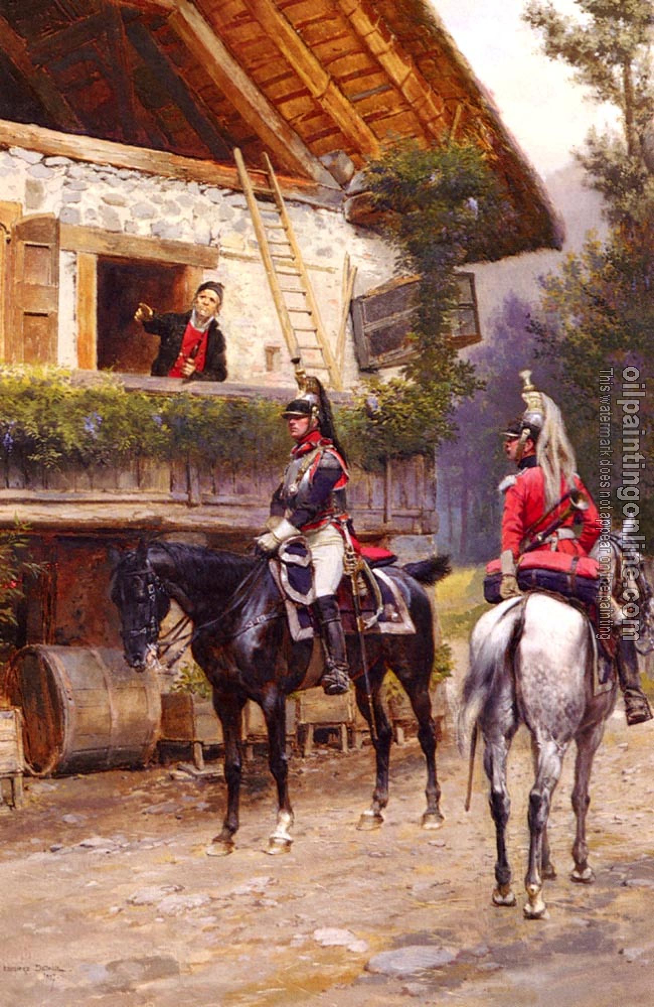 Detaille, Edouard - Mounted First-Empire Dragoons In Front Of A Country House